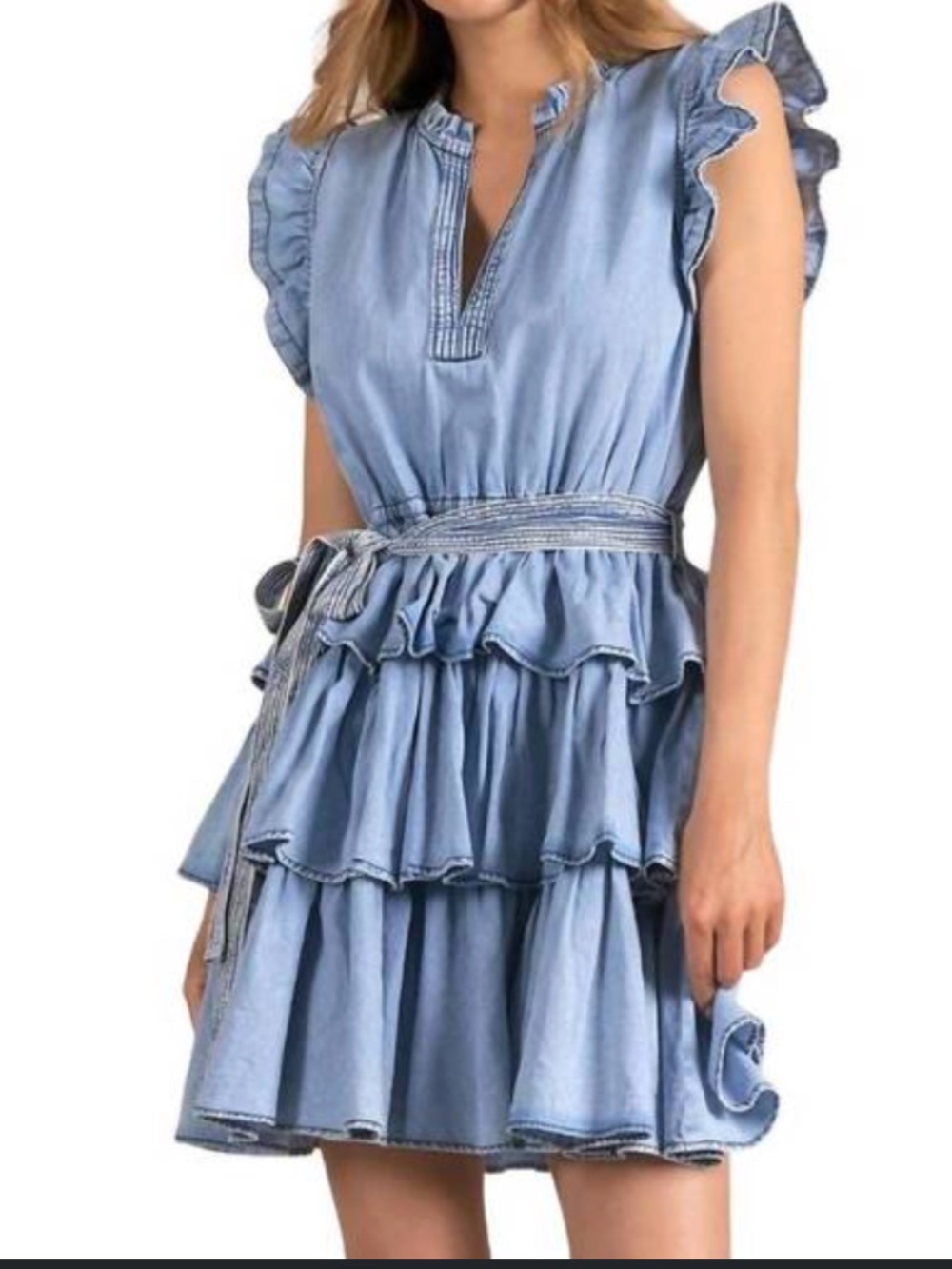 NEW ELAN Julia Mini Dress in Blue wash - S